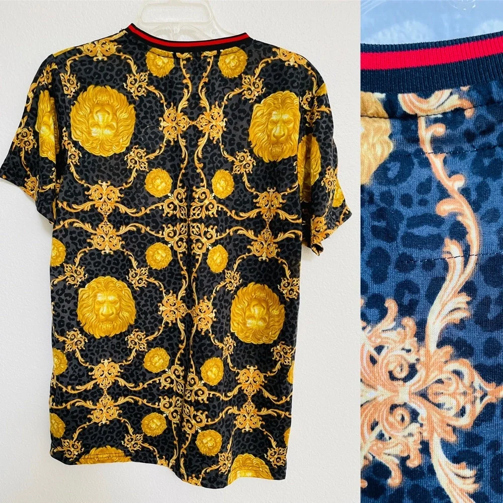 FRESH PRINTS of BEL-AIR Italian Designer Style Baroque LIONS Head SHIRT L - Picture 2 of 12